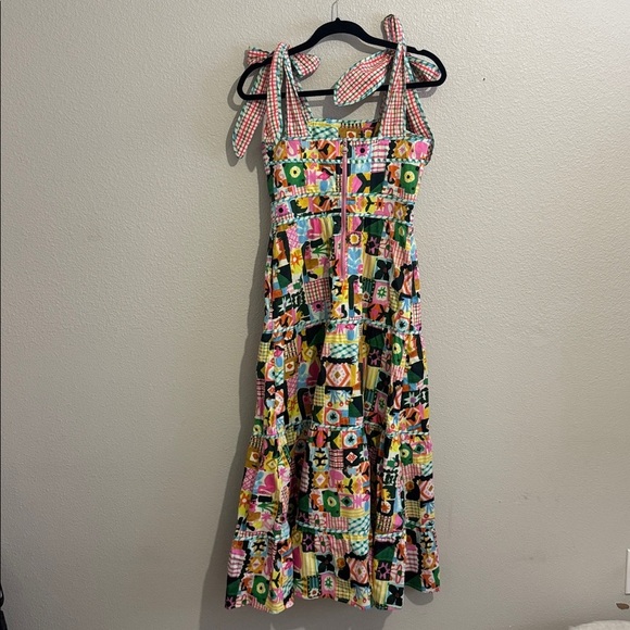 CeliaB Colorful Patchwork Tiered Midi Dress Sundress with Pockets and Fun Print - Picture 6 of 11